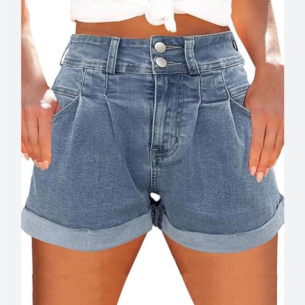 Blue Jean Shorts with Rolled Hems and Vintage Style